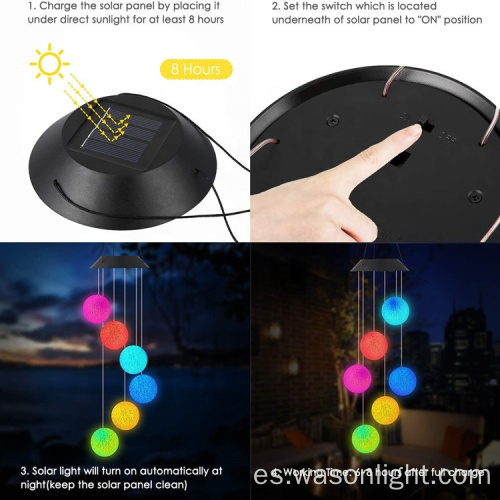 Fábrica Venta caliente Color Cambio de decoración al aire libre Bola de cristal con energía solar Campana de viento de viento LED Light Solar Wind Bell